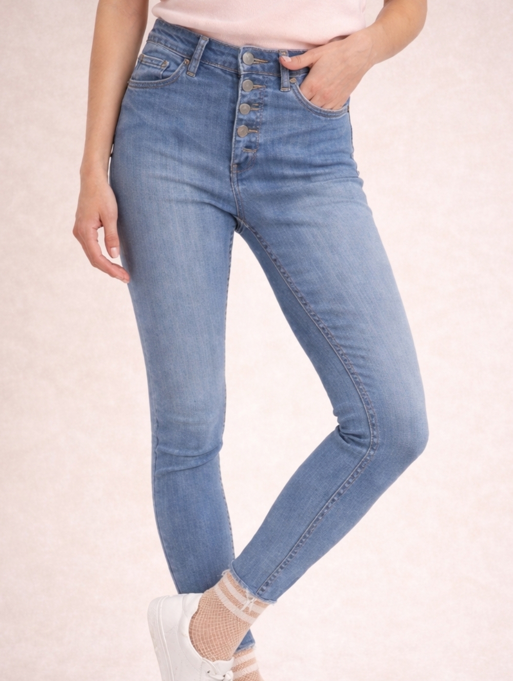 Free People Reagan Button Fly Skinny Ankle Jeans Blue Womens 31 Minimilist